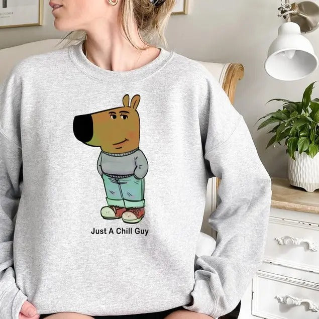 I'm Just A Chill Guy Sweatshirt, TikTok Meme Shirt, Viral Dog Cartoon Shirt Hoodie | TeeBloomCo.com