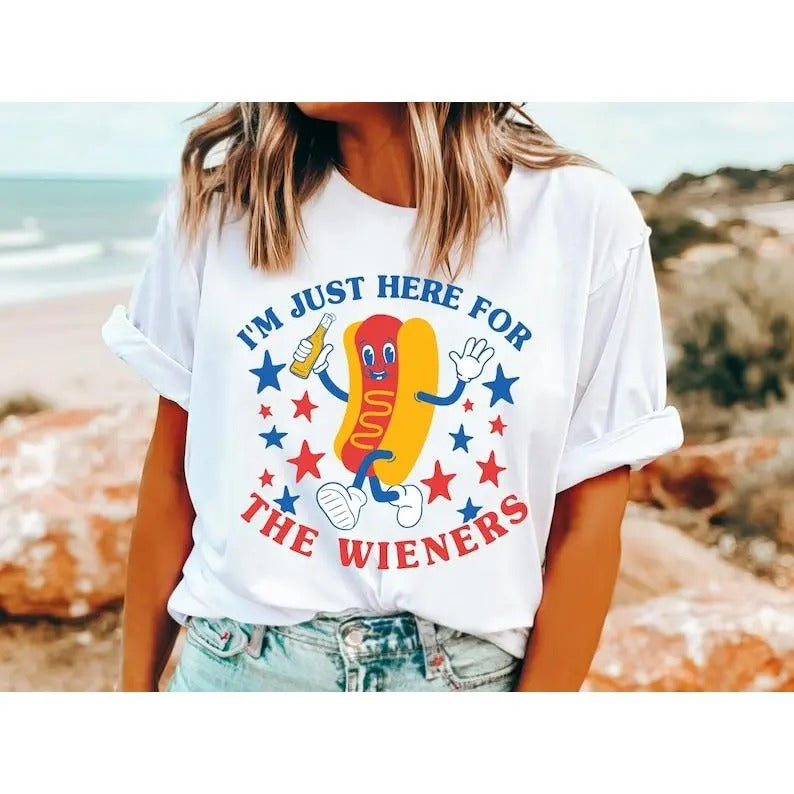 I'm Just Here for the Wieners Shirt 4th of July - Patriotic BBQ Hoodie, T-shirt and sweater Sweatshirt | TeeBloomCo.com
