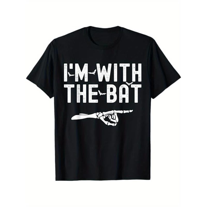 I'm With The Bat Funny Skeleton Halloween Matching Couple T-Shirt Men'S fashionable daily versatile T-shirt,  Christmas...