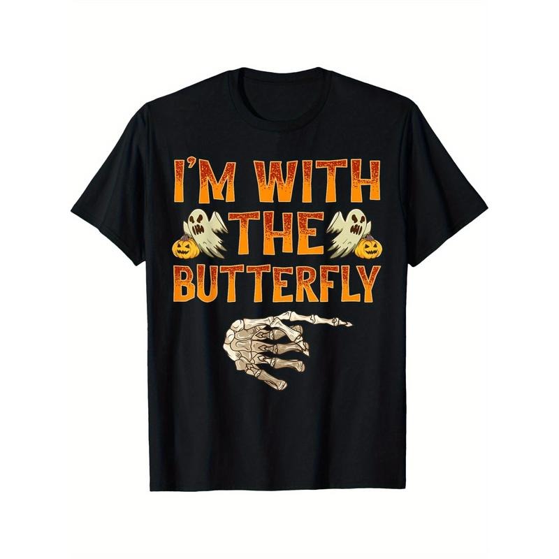 I'm With The Butterfly Shirt Costume Funny Halloween Couple T-shirt Comfortable, Casual Short Sleeve, Daily Wear, All...