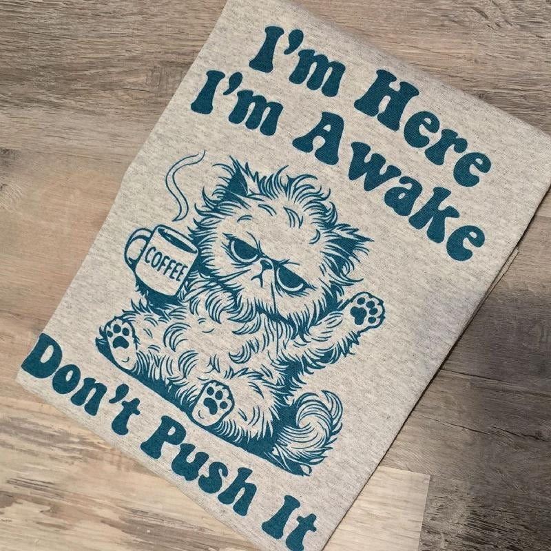 I'm here i'm awake don't push it graphic Tee or Sweatshirt Hoodie | TeeBloomCo.com