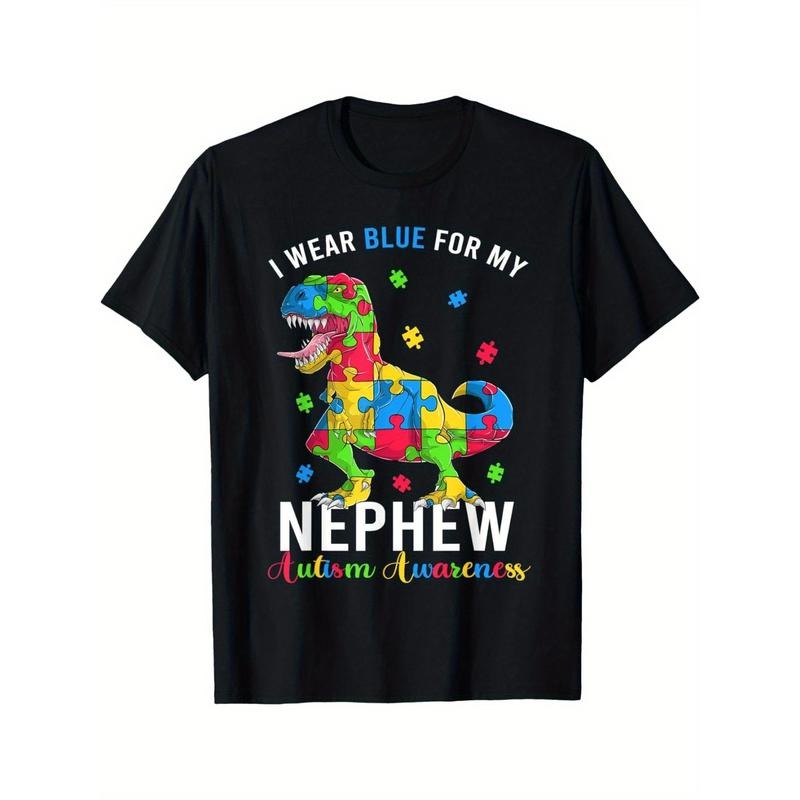 I'm wearing blue for my nephew who is a fun, autistic dinosaur lover. This t-shirt is stylish, crew neck design,...