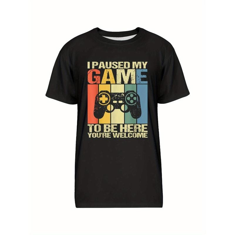 I paused the game to be here. You're welcome. Fun Retro Gamer T-shirt, Men's graphic Humor Funny Quote T-shirt, short...