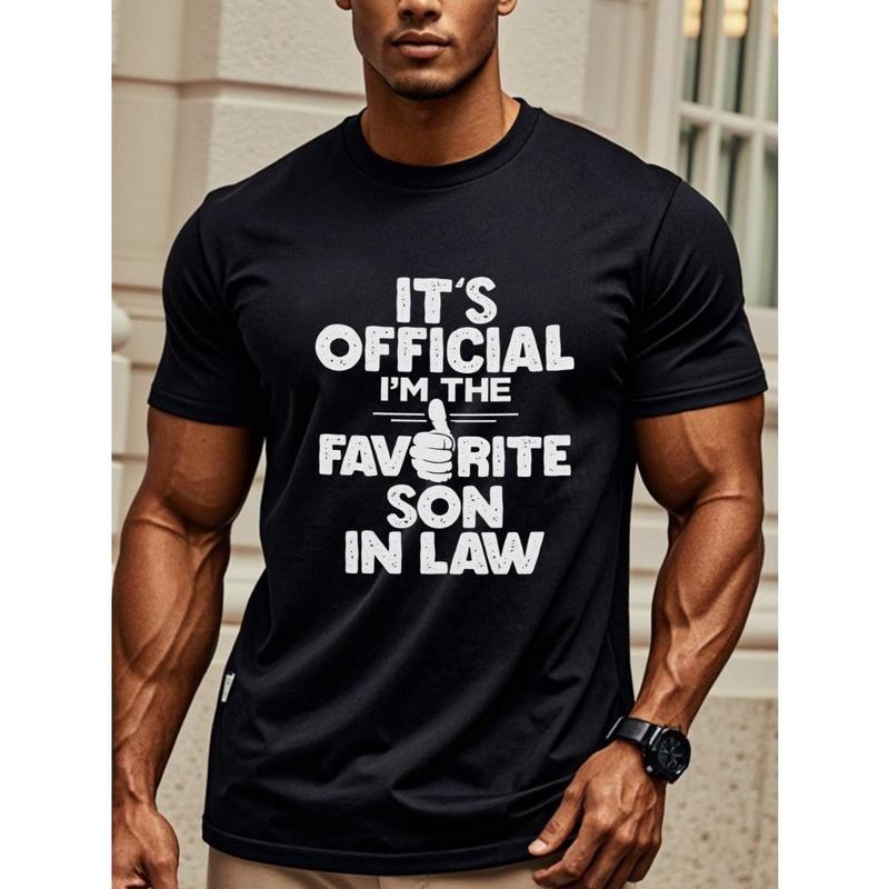 IT'S OFFICIALI'M THE FAVORITE SON-IN-LAW Men's Casual T Shirts, Black Graphic Tee, Cotton Crew Neck, Funny, Stylish,...