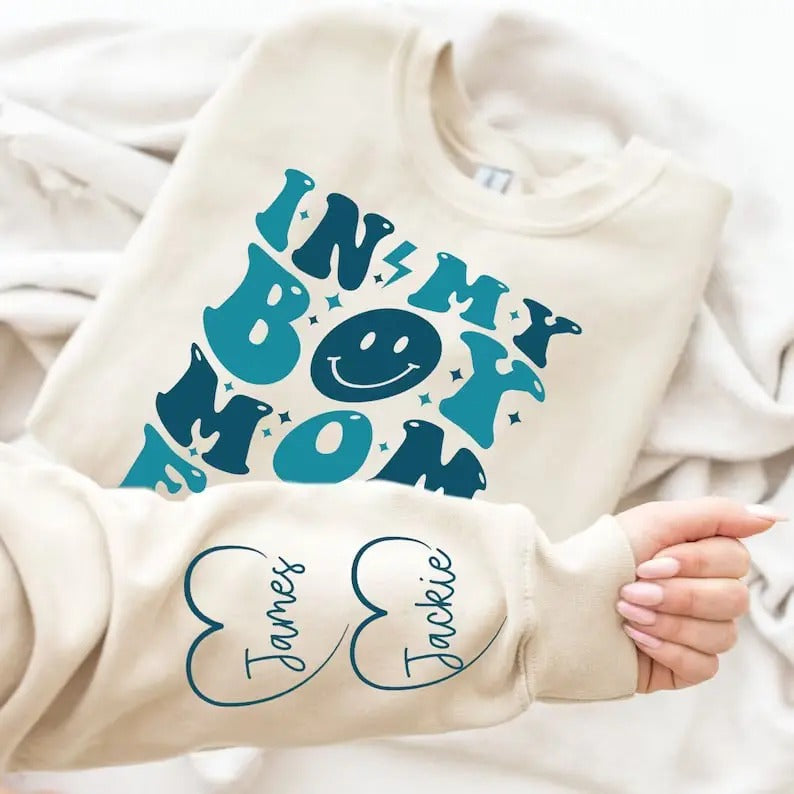 In My Boy Mom Era Sweatshirt, Personalized Boy Mama, Mother's Day Gifts T-Shirts, Hoodie | TeeBloomCo.com