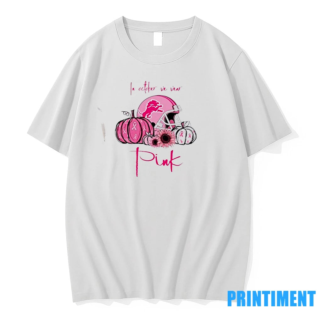 In October We Wear Pink Detroit Lions Football Helmet Tshirts Sweater