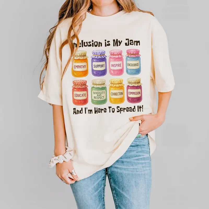Inclusion Is My Jam SPED Teacher T-Shirt, Special Education Graphic Tee, Empathy & Diversity Shirt for Educators,...