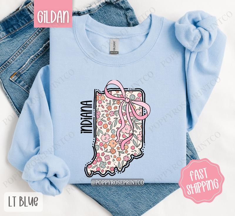 Indiana Floral Sweatshirt, Cute Indiana Sweatshirt, Indiana State Sweatshirt T-Shirts, Hoodie | TeeBloomCo.com