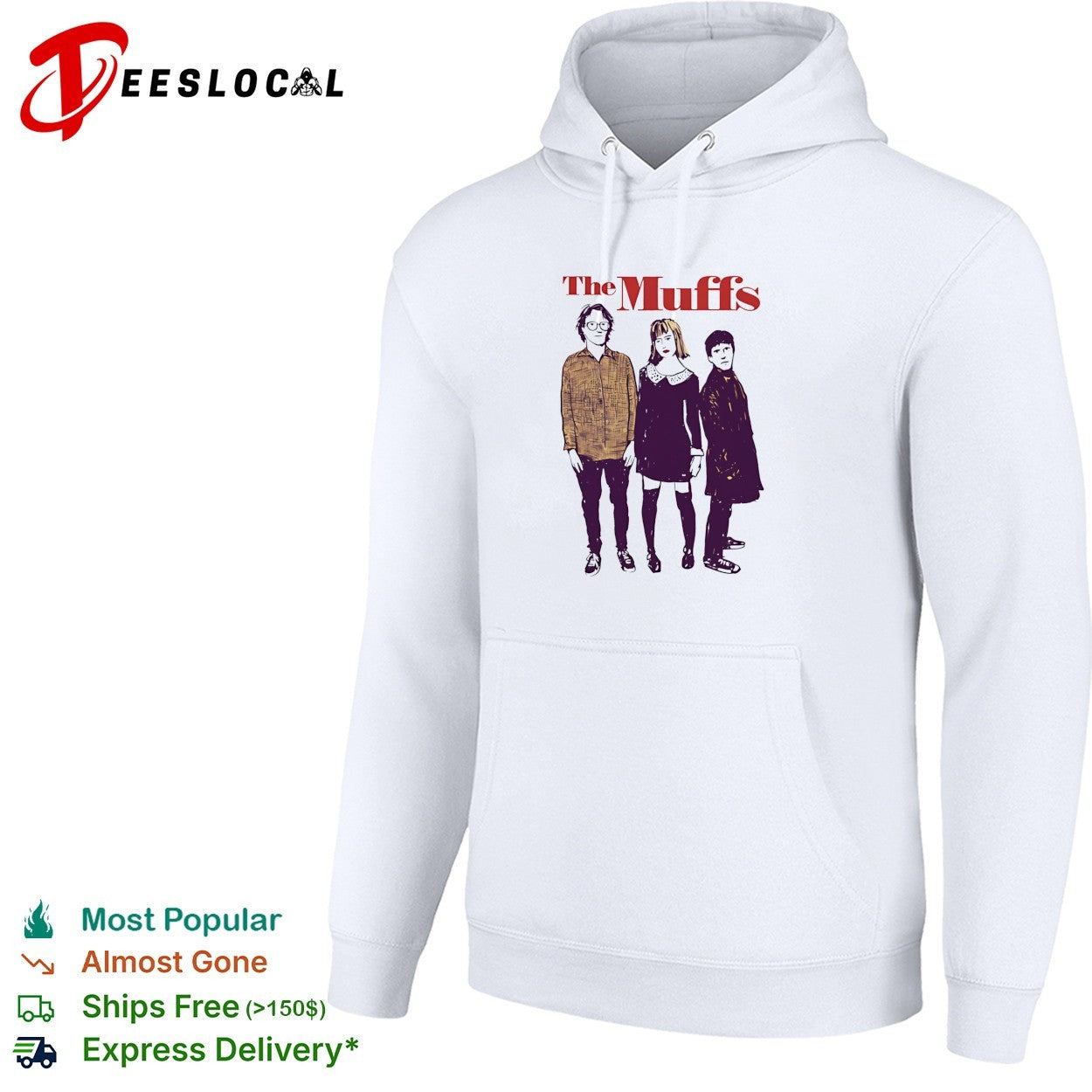 Indie rock trio illustrated character portrait vintage concert shirt