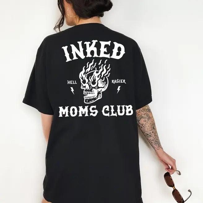Inked Moms Club Graphic Tee T-Shirt for Women, Mama oversized, tattoos, skull, tatted, mom T-Shirt Sweatshirt, Hoodie...
