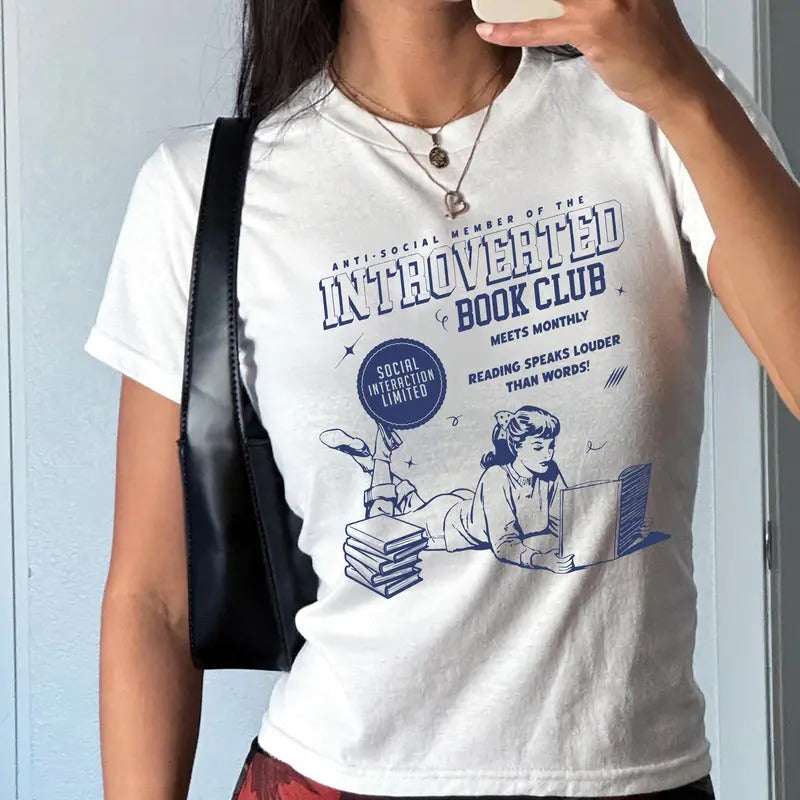 Introverted Book Club Baby Tee, Anti-Social Member Of The Introverted Book Club Shirt, Book Club Baby Tee, Girl Reading...