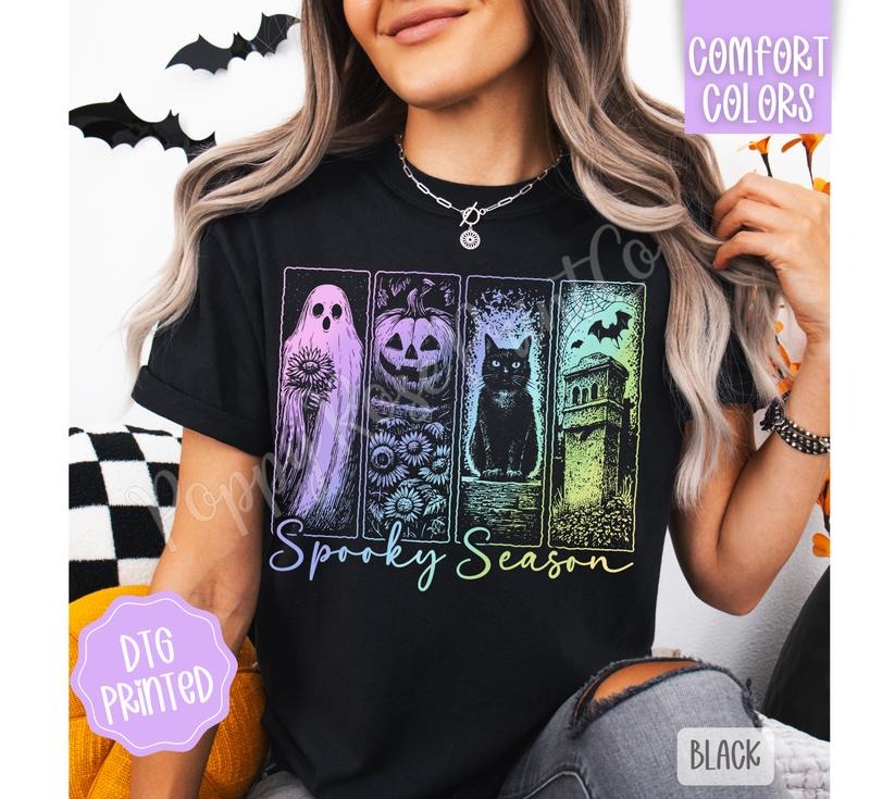 Iridescent Spooky Season Shirt Comfort Colors, Trendy Halloween Tshirt Hoodie, Sweatshirt | TeeBloomCo.com