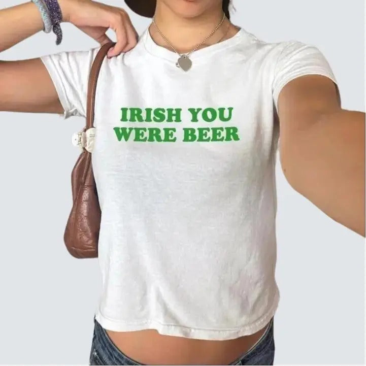 Irish You Were Beer Baby Tee Funny St Patricks Day Shirt Lucky Shirt Women T Shirt Gifts For Her St Paddys Day Shirt...