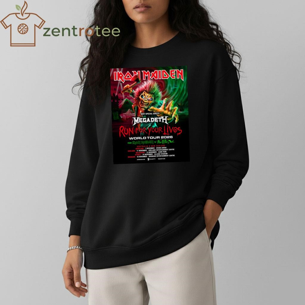 Iron Maiden Run For Your Lives World Tour 2026 Australia And New Zealand With Megadeth Schedule Dates shirt