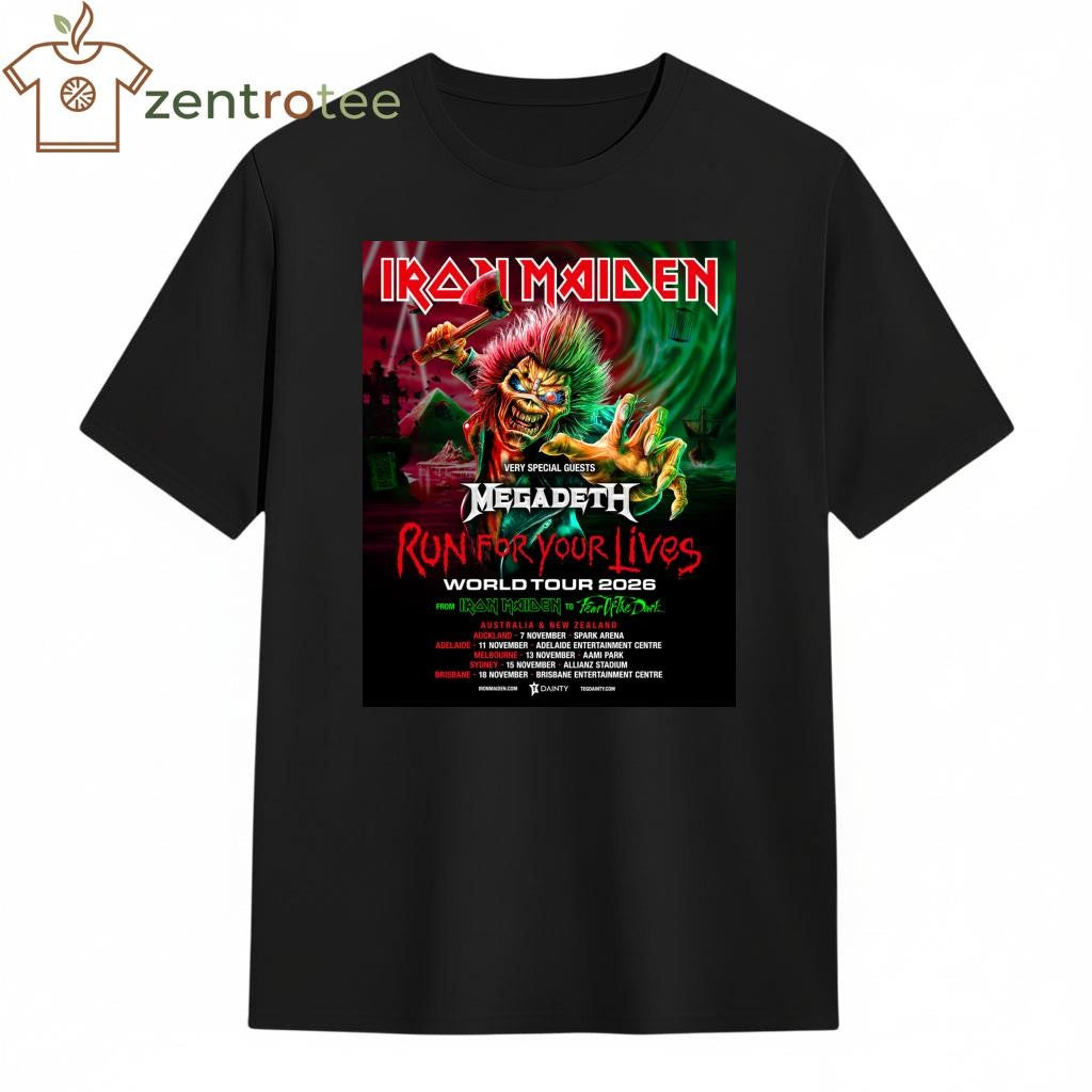 Iron Maiden Run For Your Lives World Tour 2026 Australia And New Zealand With Megadeth Schedule Dates shirt