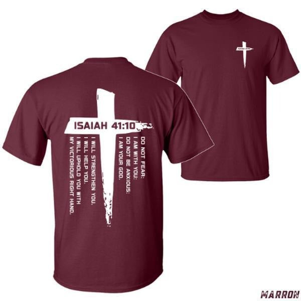 Isaiah 4110 Christian T-shirt - Do Not Fear I Am With You Inspirational Bible Verse Bold Cross Design Comfortable Casual...