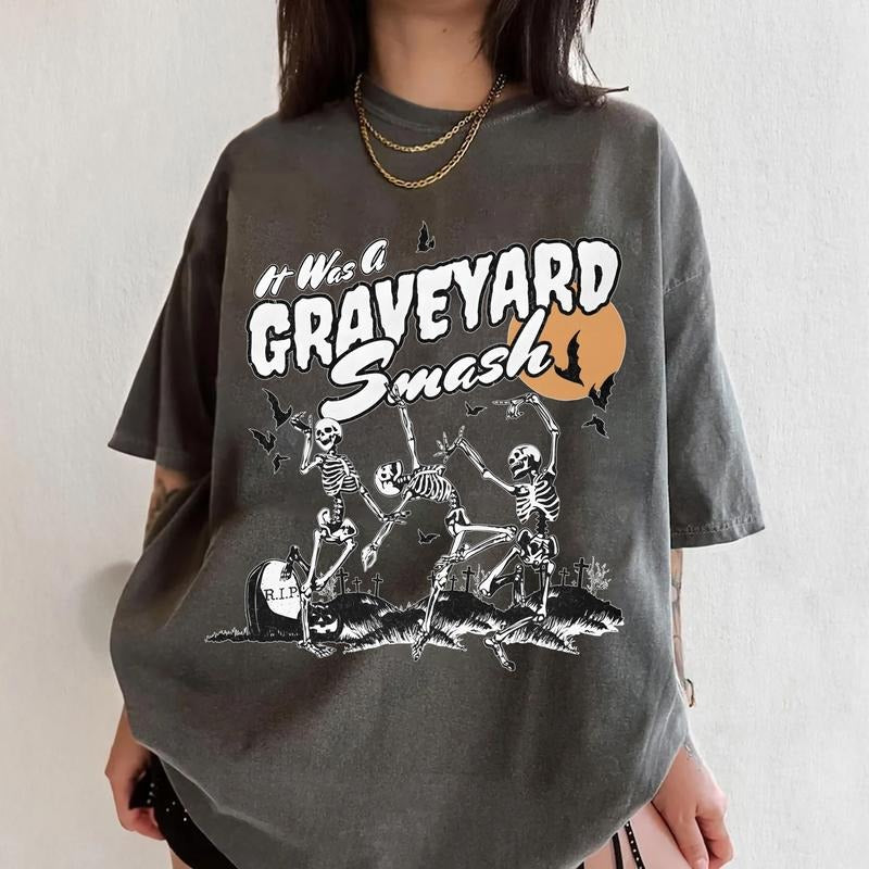 It Was A Graveyard Smash T-Shirt, Retro Skeleton Halloween Sweatshirt, Dancing Skeleton Shirt, Spooky Season Tee Shirt Hoodie