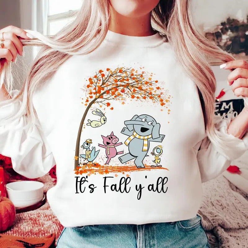 It's Fall Y'all Fall Season Elephant And Piggie Shirt Elephant And Piggie Tee Fall Book Lover Gifts Children's Books Tee...