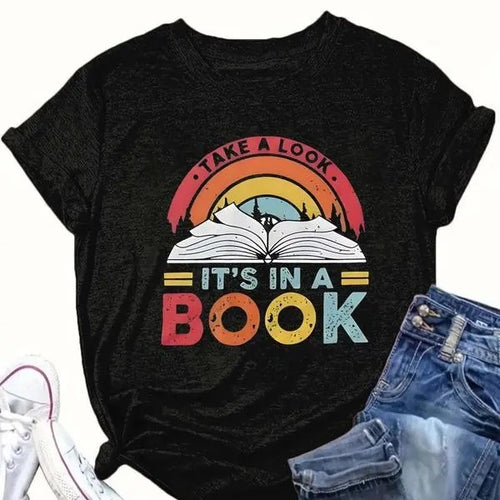 It's In A Book Shirt, Book & Letter Print Round Neck Tee, Book Sweatshirt, Women Tops  Comfort Cotton Hoodie | TeeBloomCo.com