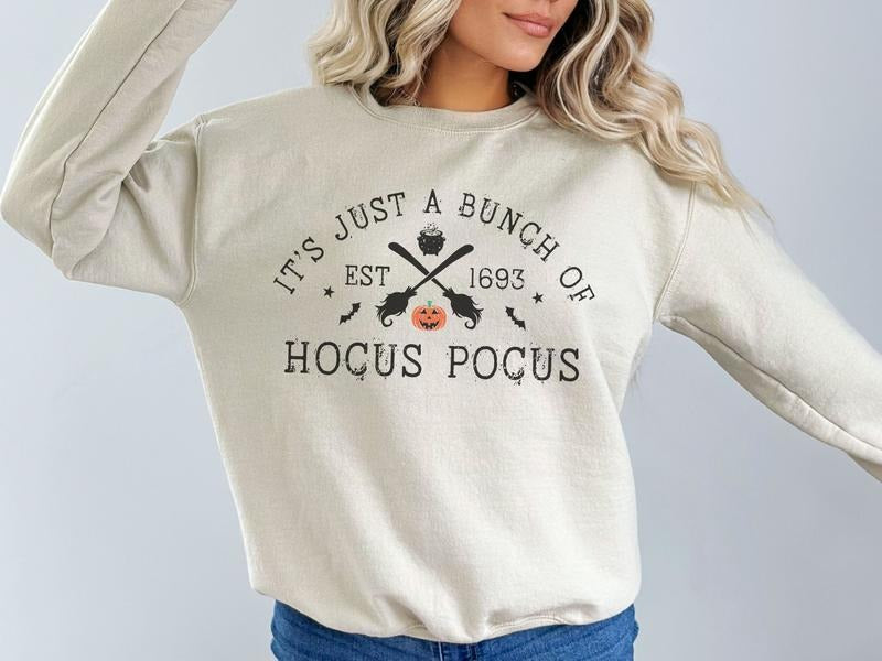 It's Just A Bunch of Hocus Pocus Sweatshirt, Halloween Party Sweatshirt, Unisex Cotton Halloween Sweatshirt T-Shirts, Hoodie