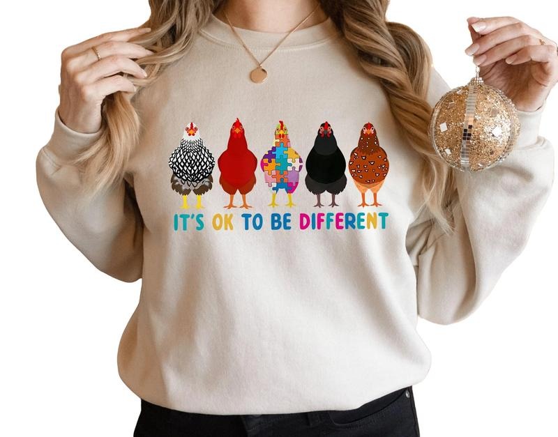 It's Ok To Be Different Cute Chickens Autism Awareness Sweatshirt, Support Squad, Unisex Sweatshirt, Autism Gifts, Gifts...