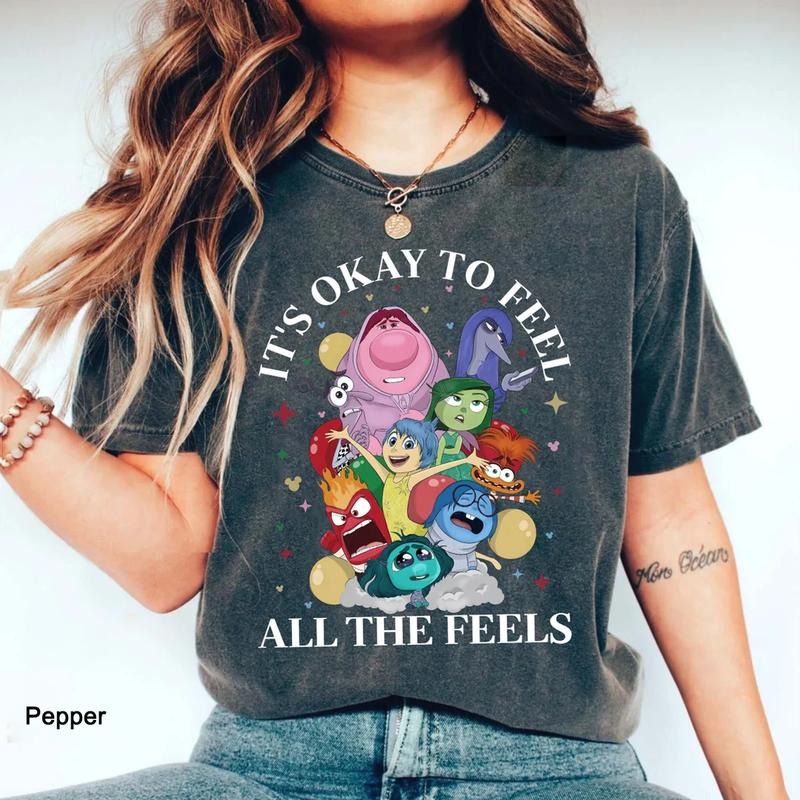 It's Okay To Feel All The Feels Shirt, Emotions Characters Shirt, Joy Disgust Fear Sadness Anger Tee, Cartoon Shirt...