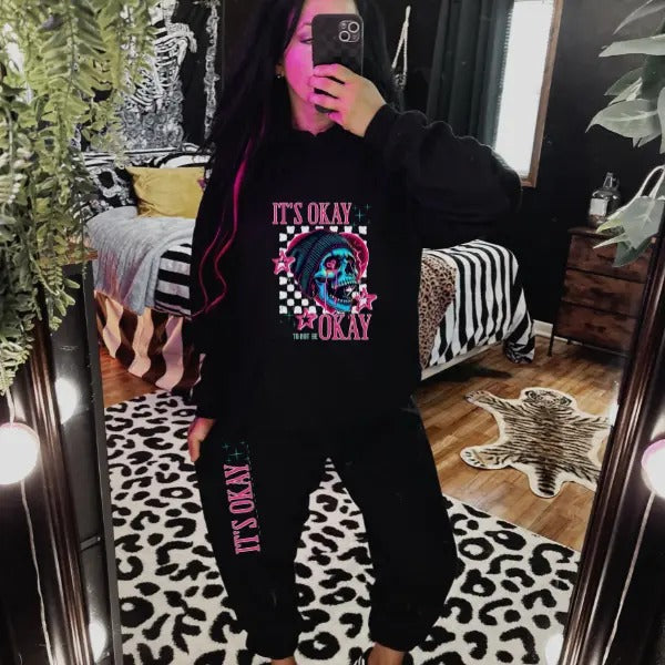 'It's Okay to Not Be Okay' & 'It's Okay' Mix & Match Sweatpants Set, Long Sleeve Crewneck, Hoodie, T Shirt, Goth...