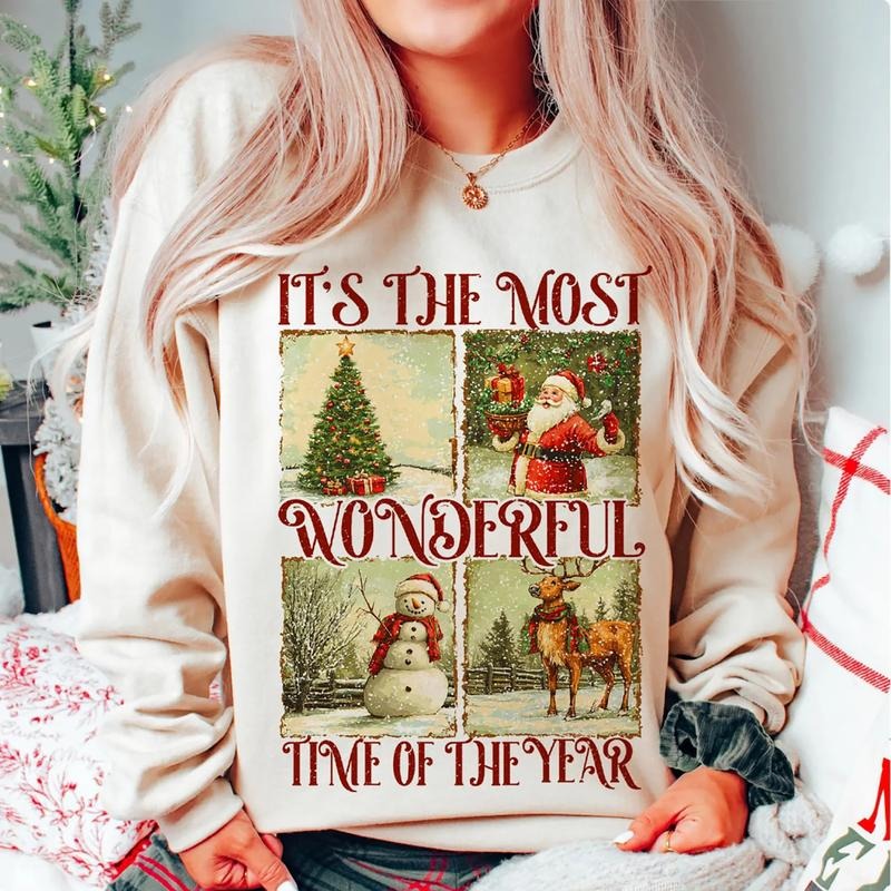 It's The Most Wonderful Time Of The Year Sweatshirt, Retro Christmas Tee Shirt, Retro Snowman Holiday T-Shirt, Retro...