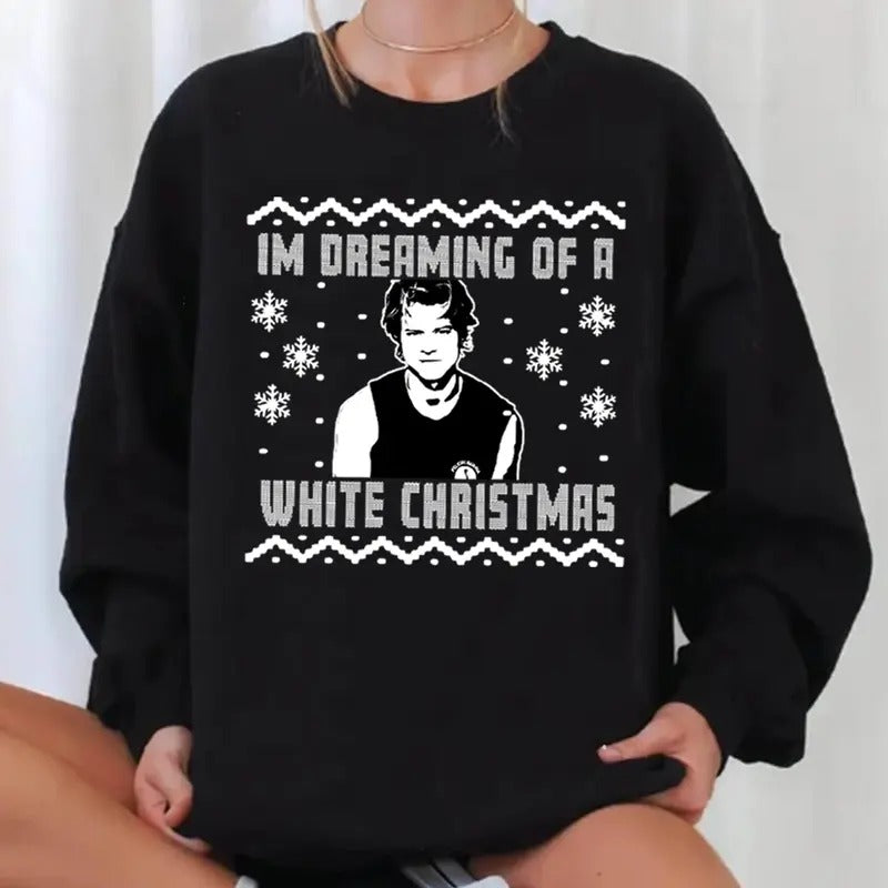 JJ Maybank White Christmas Black or Red Sweatshirt Crew Neck - Lightweight Holiday Sweater with Classic & W Crew Neck...