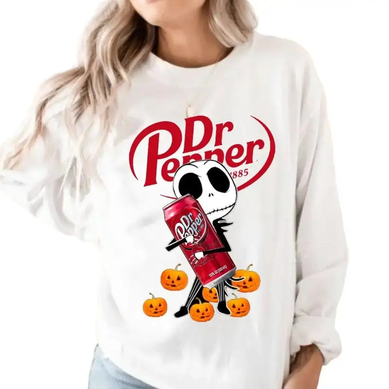 Jack Hug Dr Pepper Halloween Sweatshirt Retro Clothing Fitted T-Shirts, Hoodie | TeeBloomCo.com