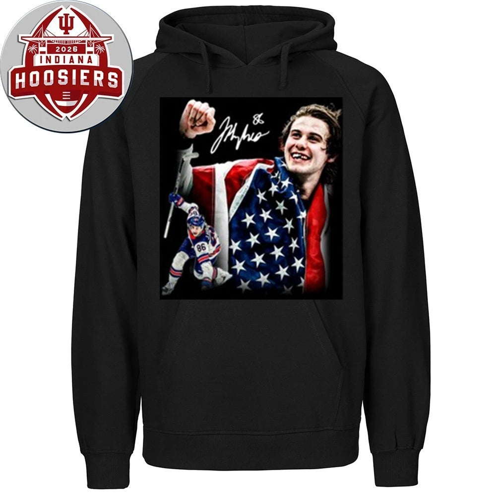 Jack Hughes Usa Hockey Gold Signature And Flag 2026 Shirt