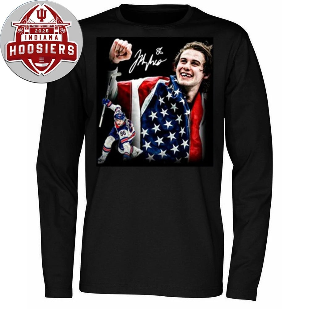 Jack Hughes Usa Hockey Gold Signature And Flag 2026 Shirt