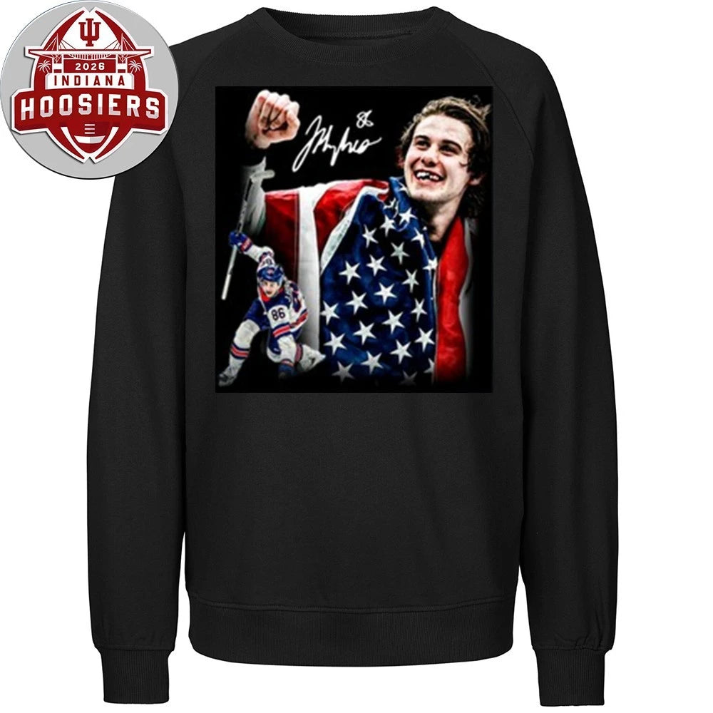 Jack Hughes Usa Hockey Gold Signature And Flag 2026 Shirt
