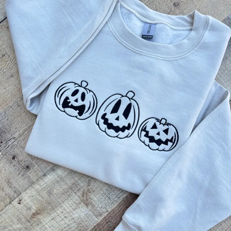 Jack O Lantern Crewneck Neutral Sand Aesthetic Halloween Sweatshirt T-Shirts, Hoodie | TeeBloomCo.com