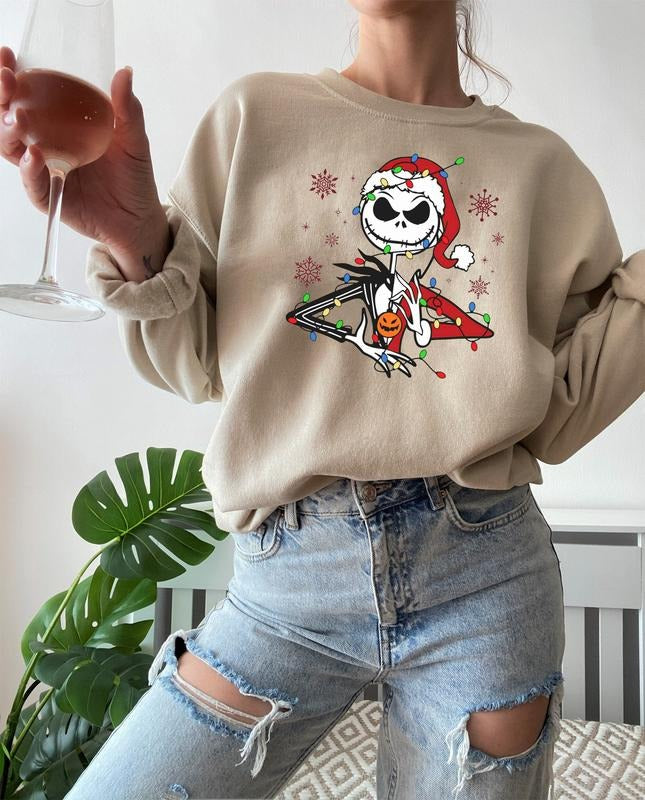 Jack Skellington Santa Claus Christmas Light Sweatshirt, Nightmare Before Jack Christmas, Jack & Sally Tee, family 2024...