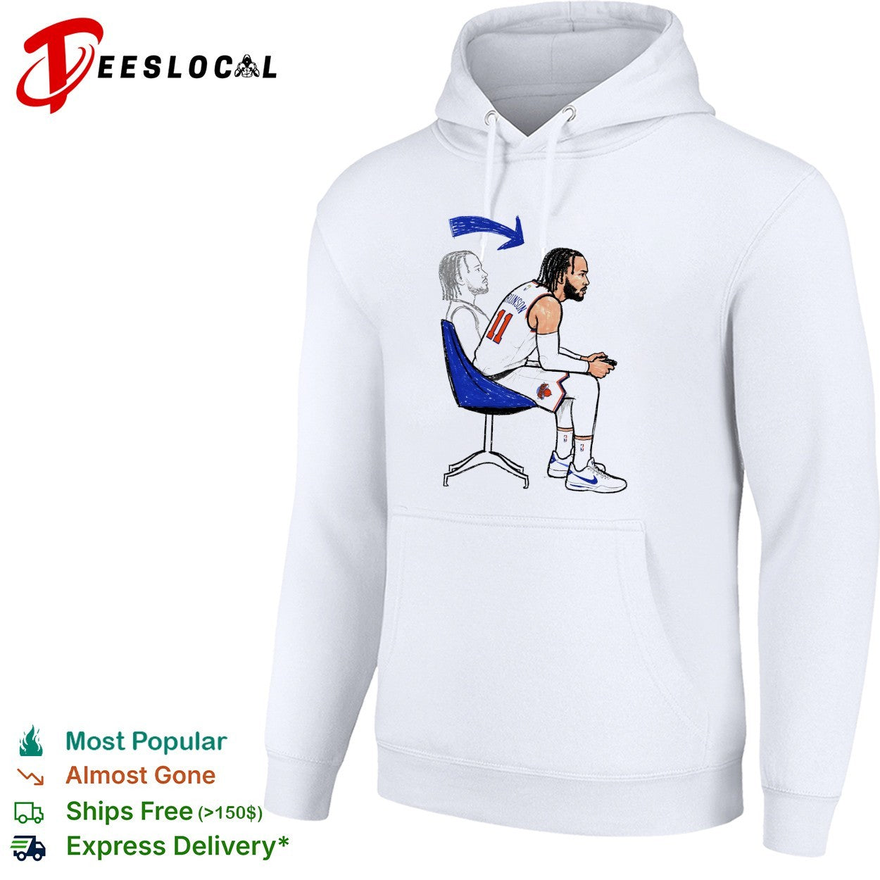Jalen Brunson 11 New York Knicks sitting in chair relaxed cartoon illustration shirt