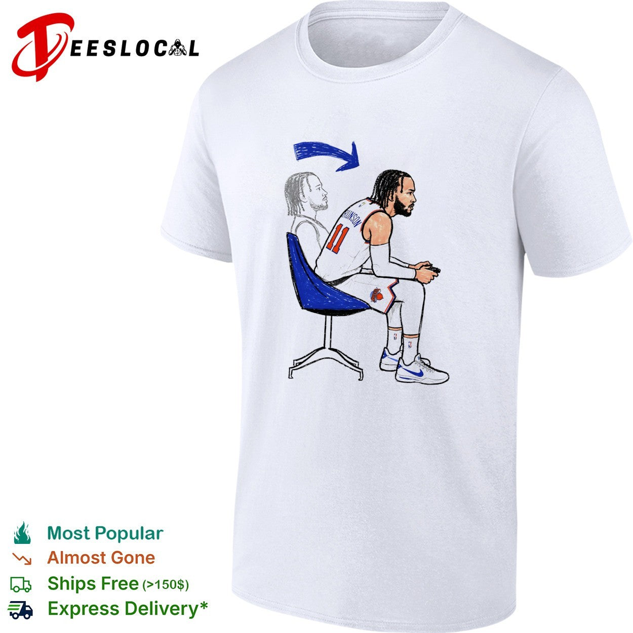 Jalen Brunson 11 New York Knicks sitting in chair relaxed cartoon illustration shirt