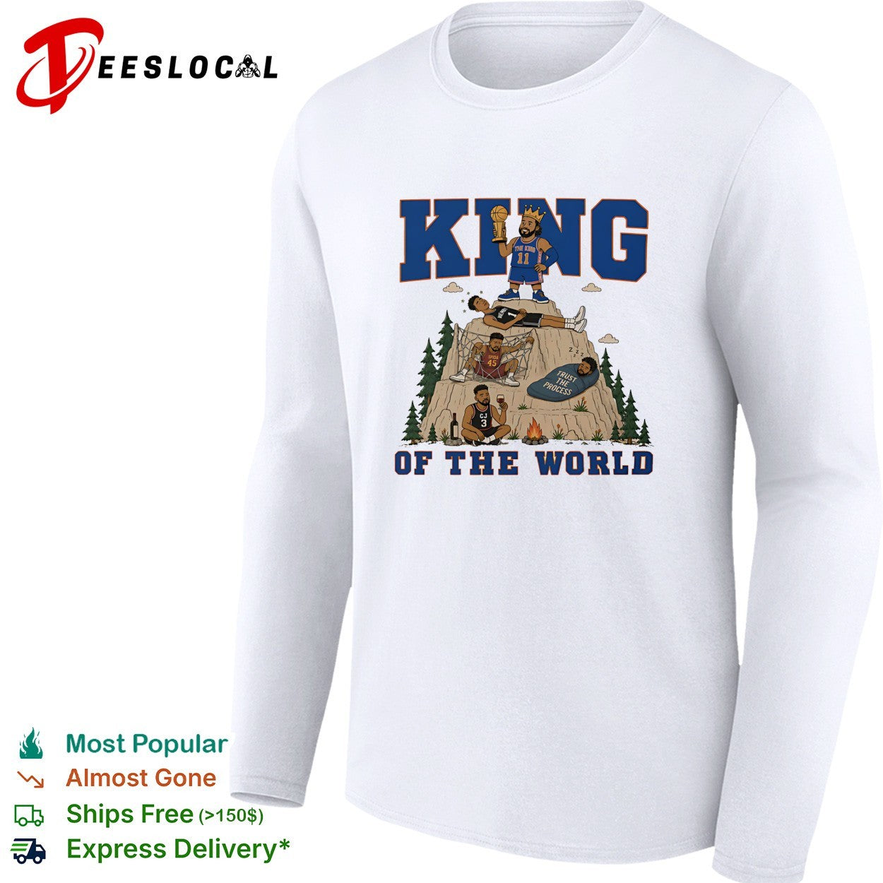 Jalen Brunson 11 king of the world mountain throne Knicks championship cartoon shirt