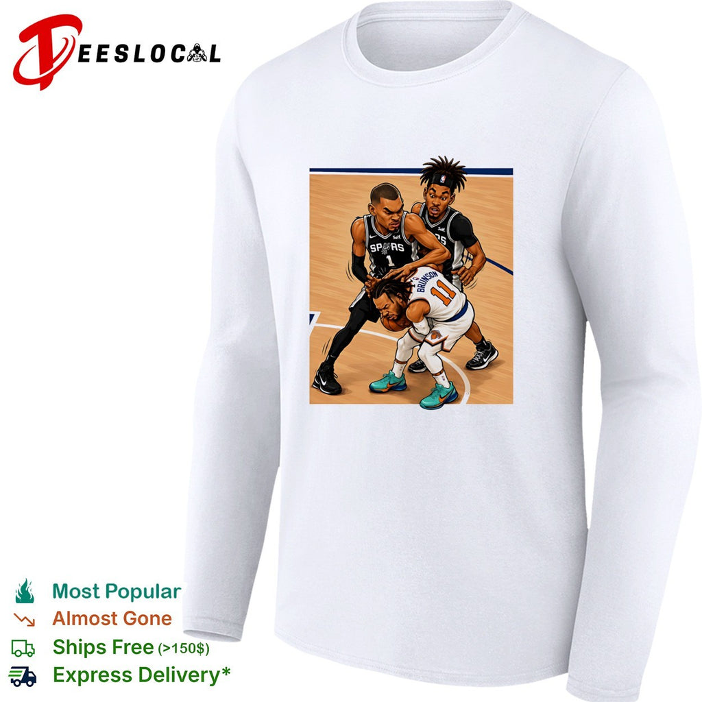 Jalen Brunson Knicks vs Victor Wemby San Antonio Spurs cartoon shirt