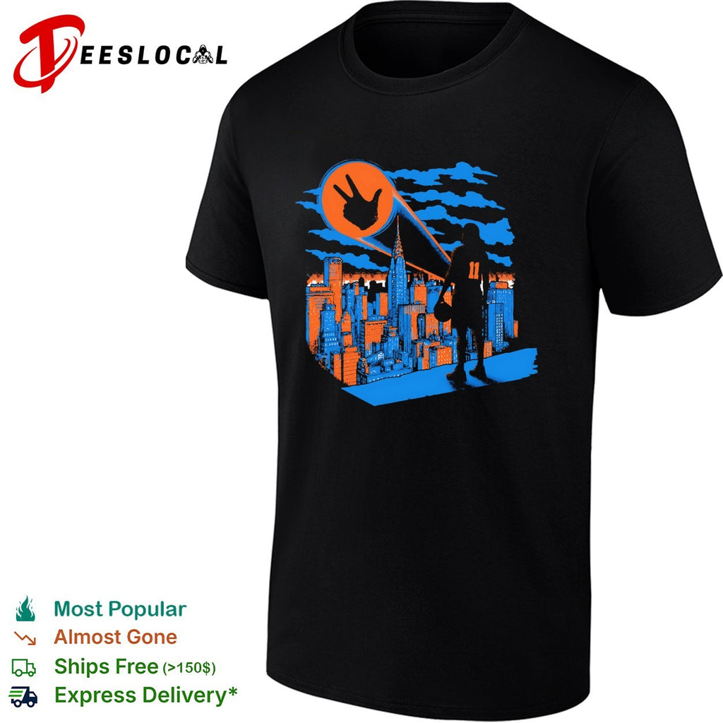 Jalen Brunson New York Knicks NBA Batman Gotham City Skyline Basketball shirt