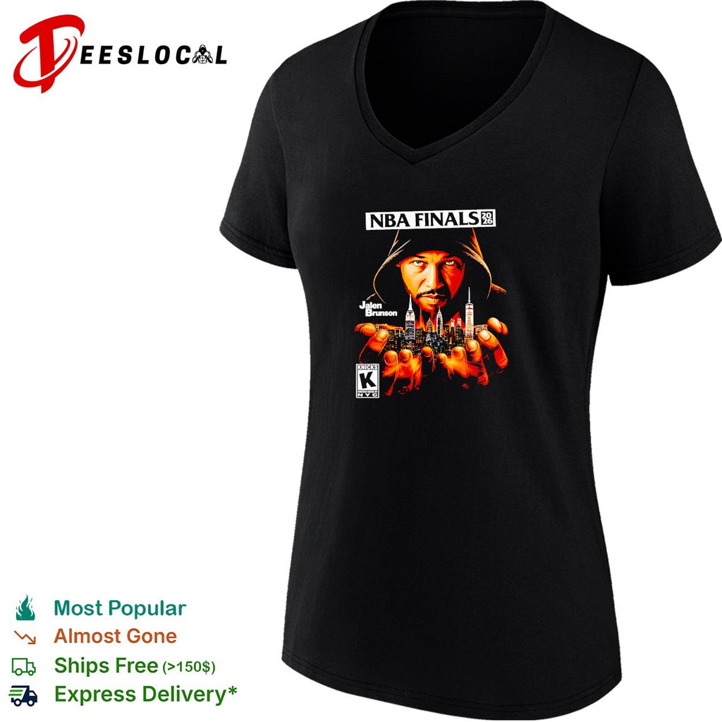 Jalen Brunson New York Knicks NBA Finals 2026 holding the city graphic shirt