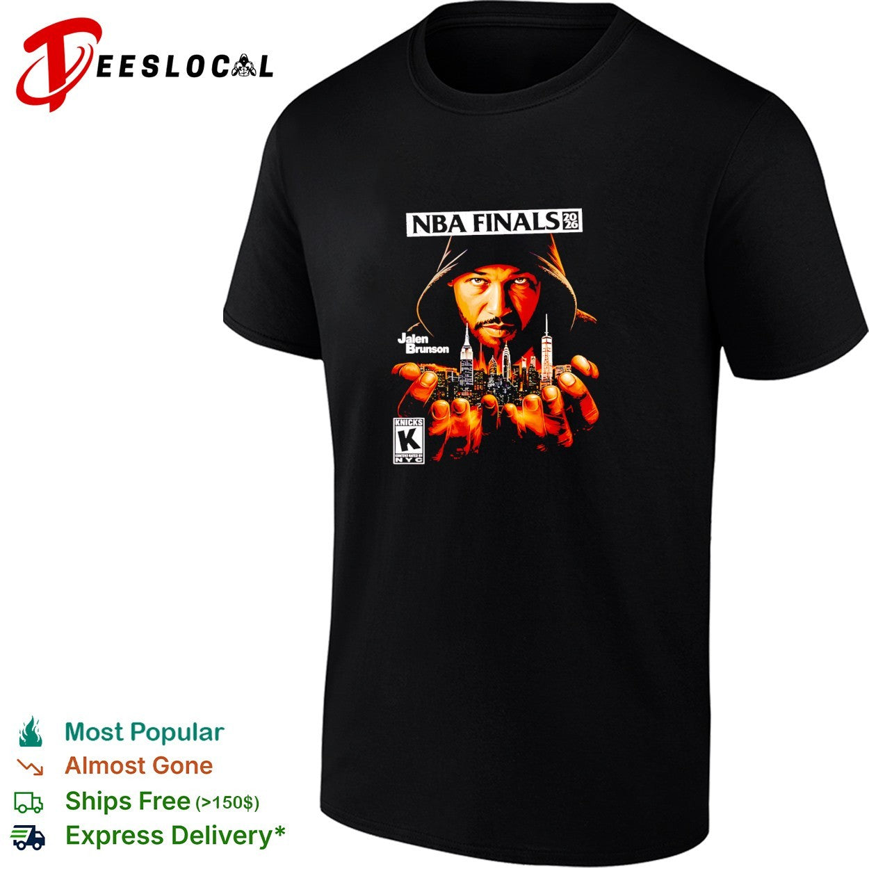 Jalen Brunson New York Knicks NBA Finals 2026 holding the city graphic shirt