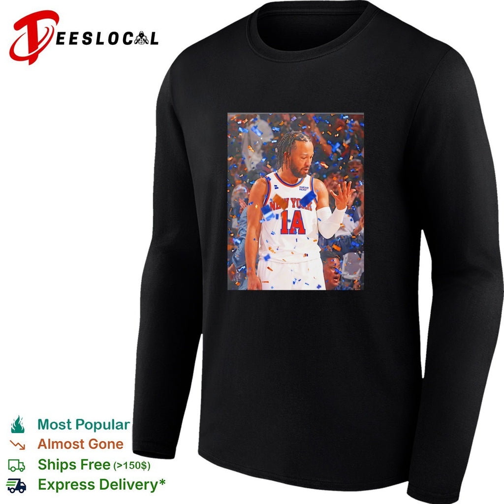 Jalen Brunson New York Knicks confetti championship celebration action photo shirt
