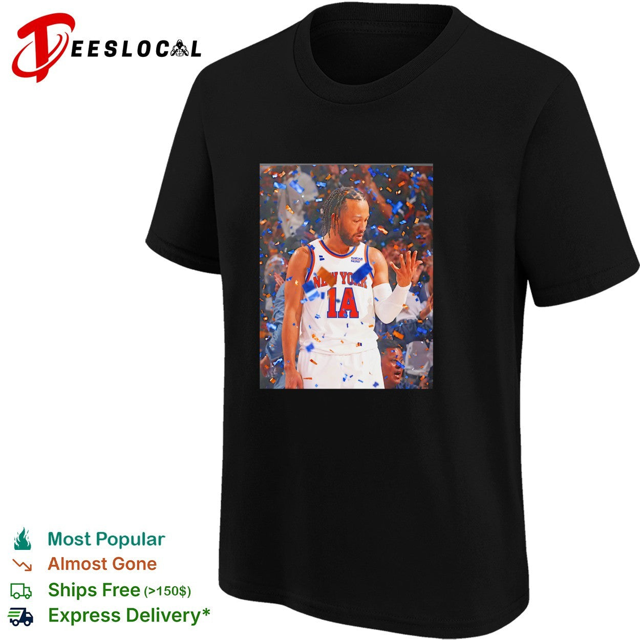 Jalen Brunson New York Knicks confetti championship celebration action photo shirt