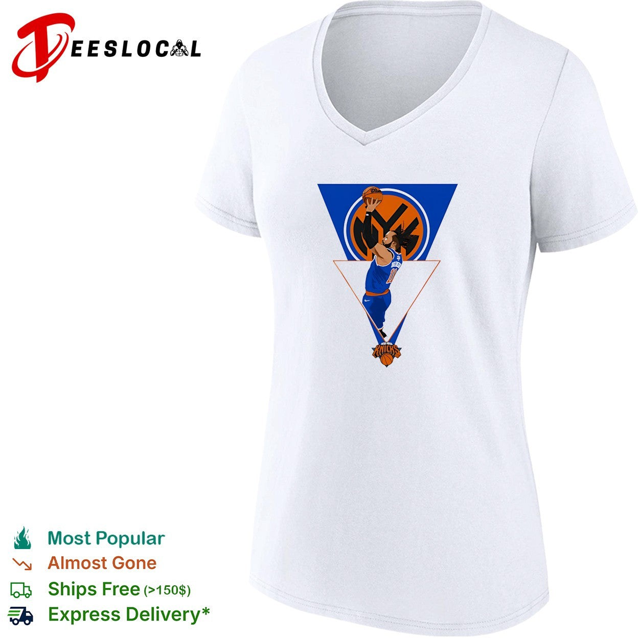 Jalen Brunson New York Knicks jump shot triangle logo art white shirt