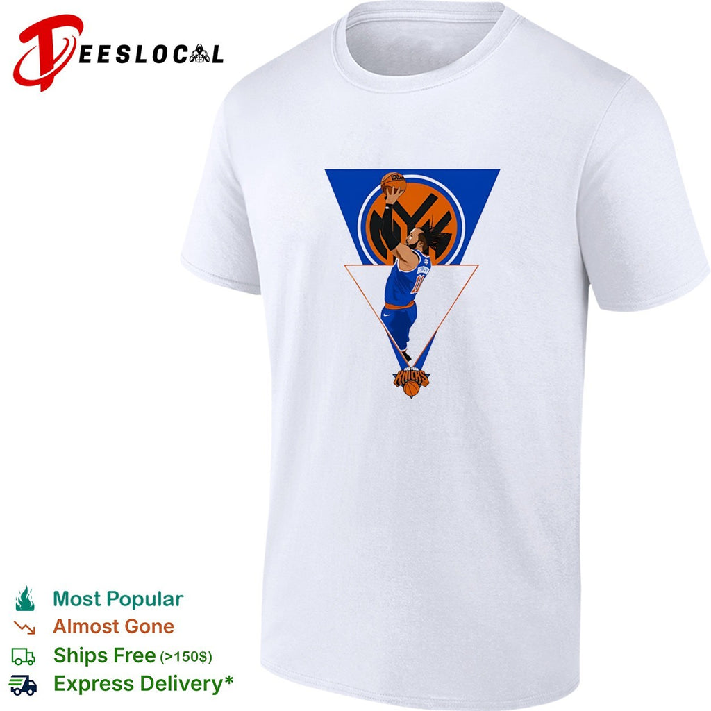 Jalen Brunson New York Knicks jump shot triangle logo art white shirt