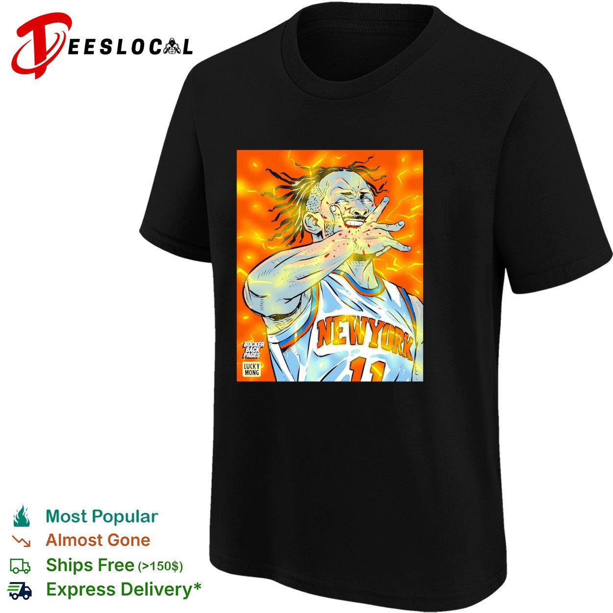 Jalen Brunson New York Knicks number 11 lightning comic book art shirt