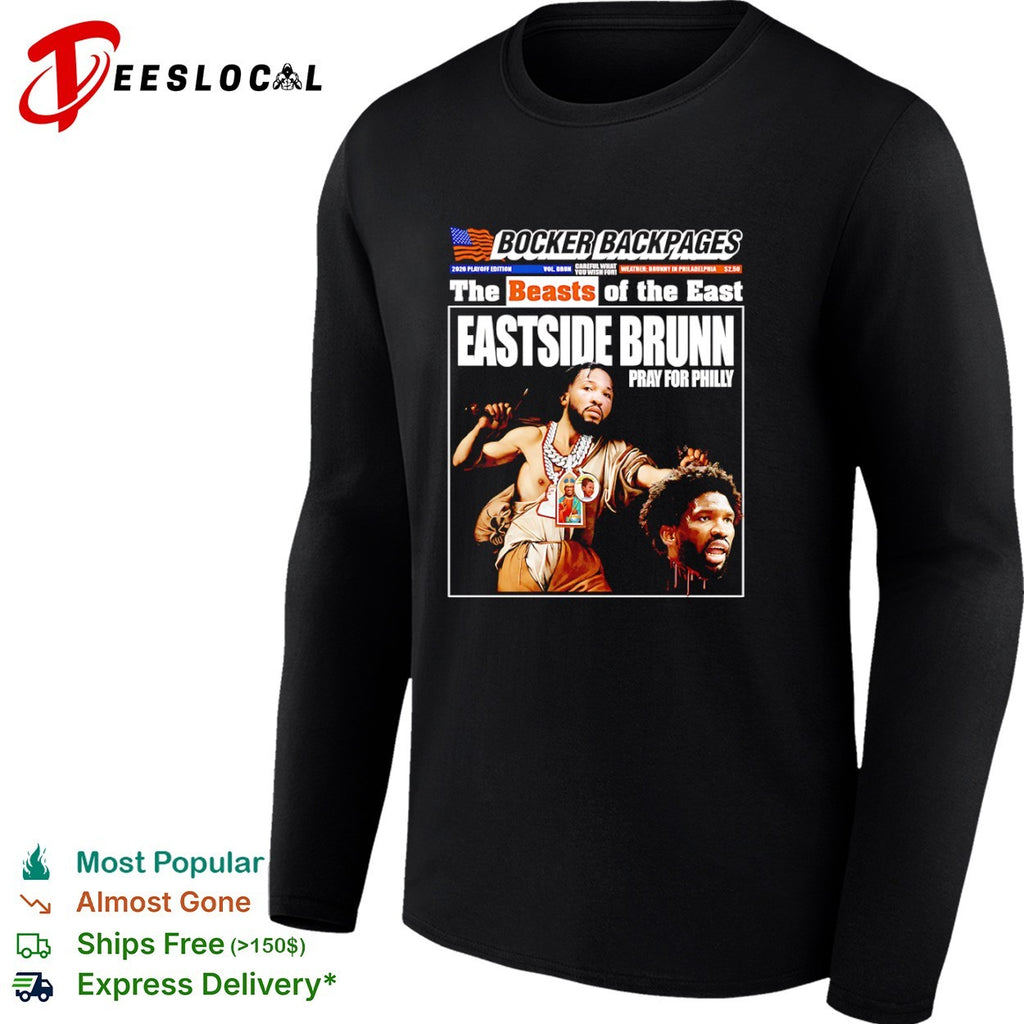 Jalen Brunson New York Knicks vs Joel Embiid head Philadelphia 76ers Eastside Brunn pray for Philly shirt