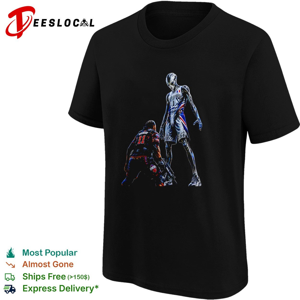 Jalen Brunson New York Knicks vs Victor Wembanyama alien San Antonio Spurs NBA Parody shirt