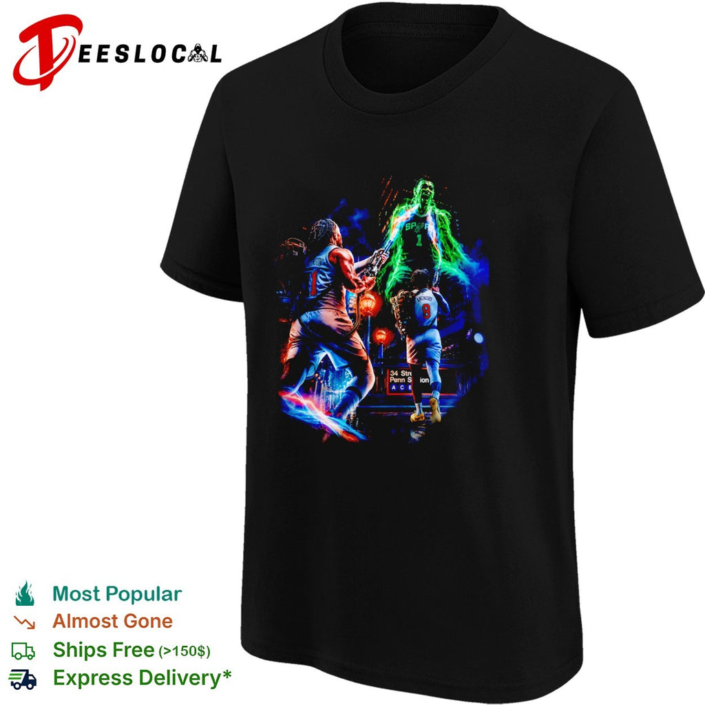 Jalen Brunson and OG Anunoby New York Knicks Ghostbusters Victor Wembanyama Spurs shirt